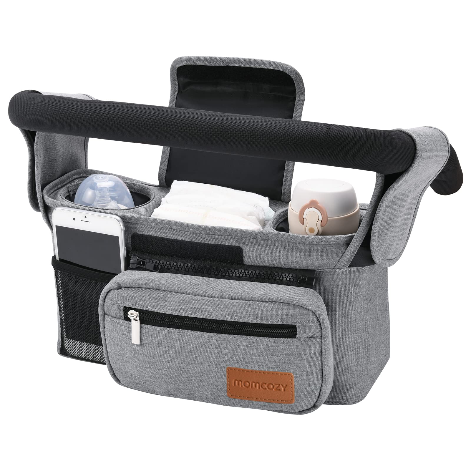 Universal Stroller Organizer With Insulated Cup Holder By Momcozy - Detachable Phone Bag & Shoulder Strap, Fits For Stroller Lik