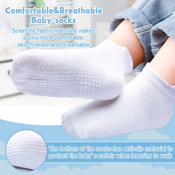 Hyzgb Kids Socks Boys Girls Non Slip With Grippers 5-6-7 Years Old 12 Pairs Cotton Toddler White Ankle Grippy Socks For Little K