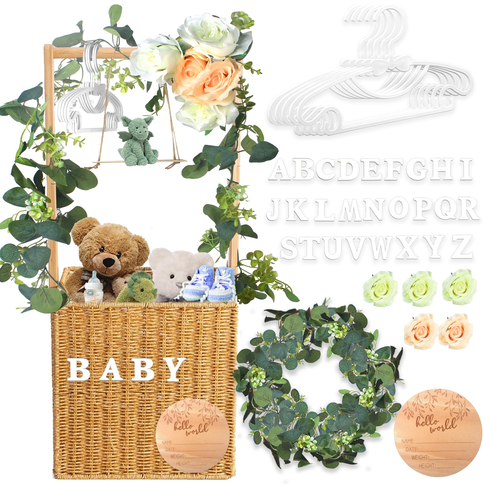 Tkifoda Baby Shower Crate Closet, Large Hand-Woven Rattan Storage Crates With Handle, Baby Shower Gifts, Baby Welcome Box Nurser