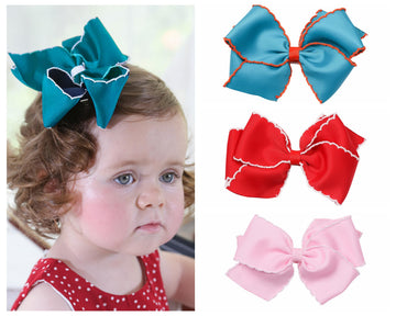 5Inch Hair Bow Clip Baby Girls' Moonstitch Edge Hair Bow Hair Clip Hair Barrettes Hair Accessories.(FJ137) (Red Pink Blue)
