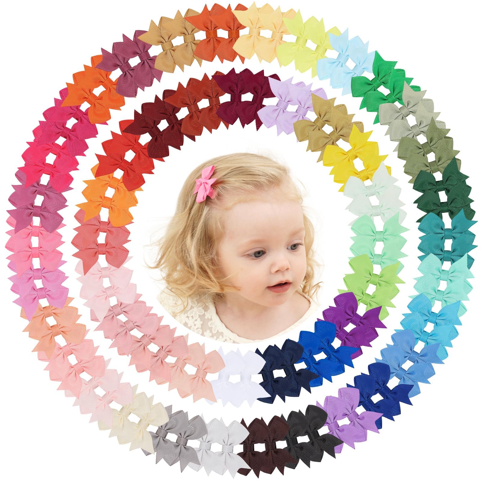 Doboi Hair Clips 100Pcs 2' Infant Grosgrain Boutique Ribbon Mini Bows For Girls Teens Infants Kids Toddlers Newborn - 50 Pairs