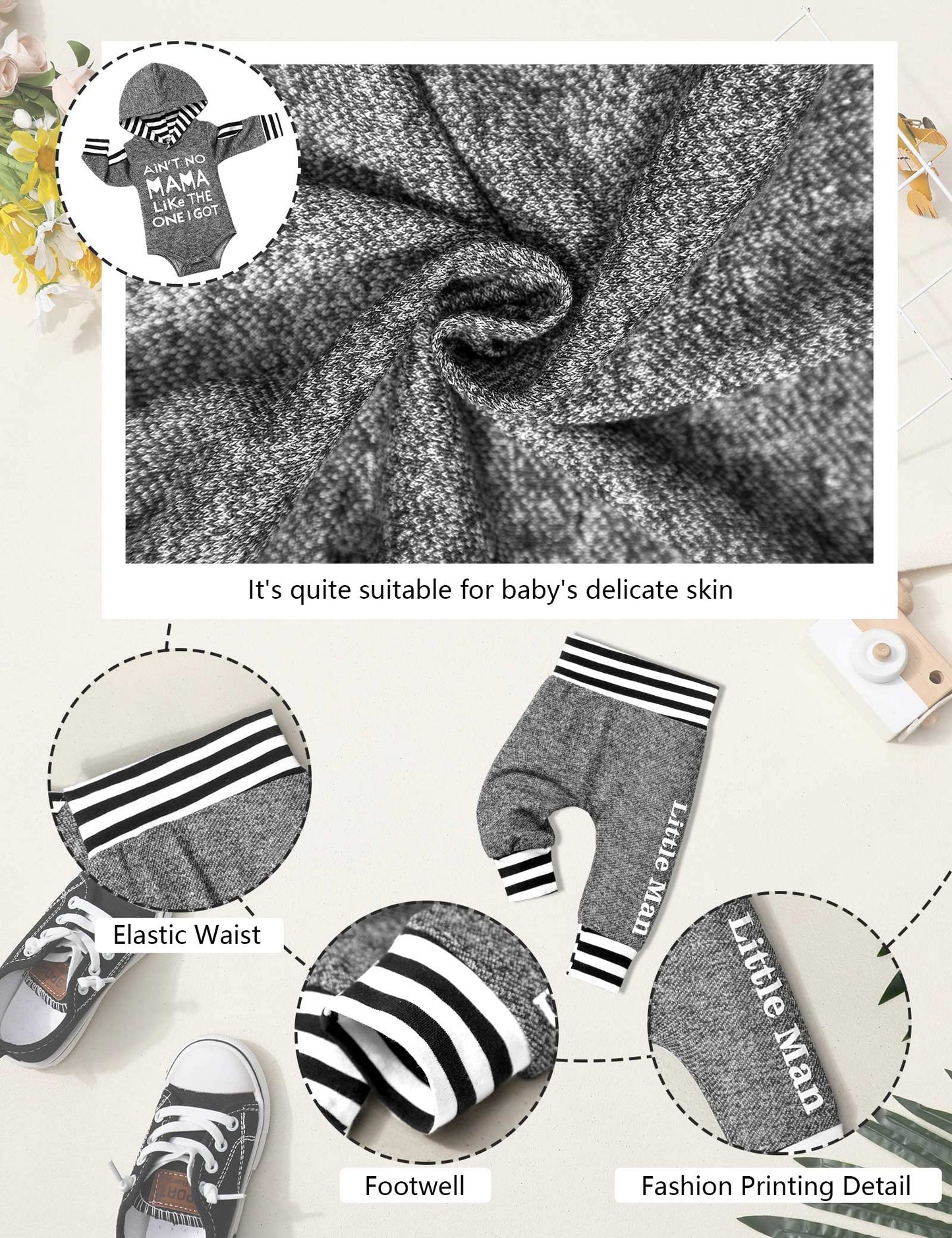 Fommy Premature Baby Boy Clothes Preemie Clothes Boys Outfits Letter Print Hoodies+Little Man Stripe Long Pants Outfit 2Pcs Outf