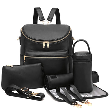 I IHAYNER Diaper Bag Backpack Leather Backpack for Women Travel Backpack Baby Bag Large with Troller Straps Capacity for Wet Clo