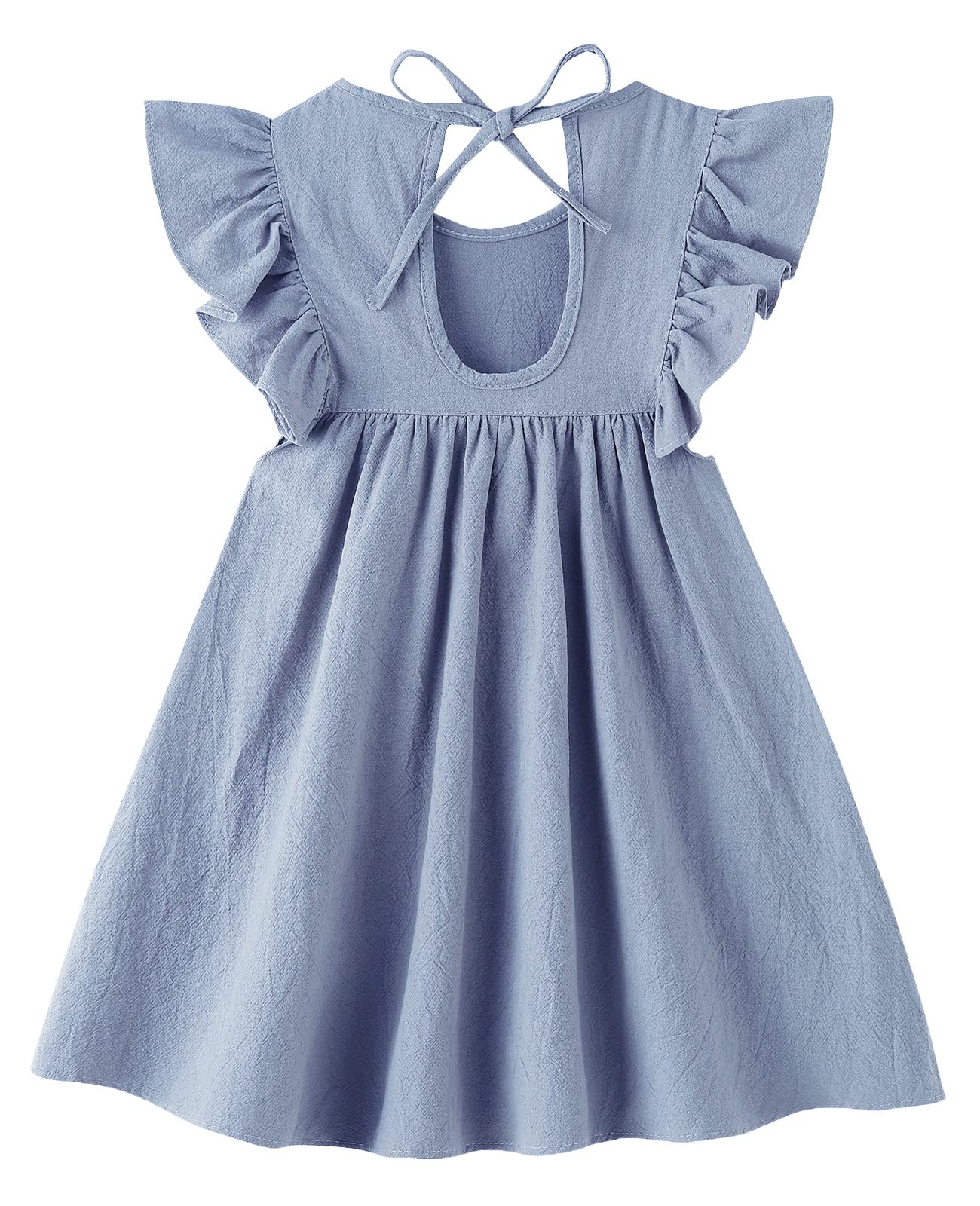 Lyxiof Toddler Baby Girl Cotton Linen Dress Ruffle Sleeve Halter Sleeveless Kids Casual Dresses Smoky Purple 130Cm