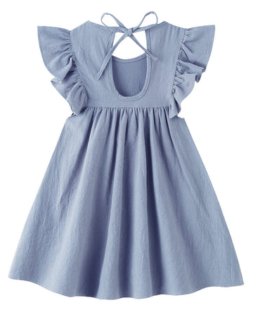 Lyxiof Toddler Baby Girl Cotton Linen Dress Ruffle Sleeve Halter Sleeveless Kids Casual Dresses Smoky Purple 130Cm