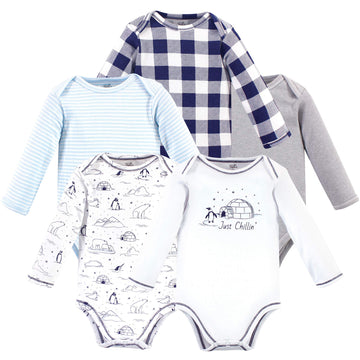 Touched By Nature Baby Organic Cotton Long-Sleeve Bodysuits, Arctic, 9-12 Months