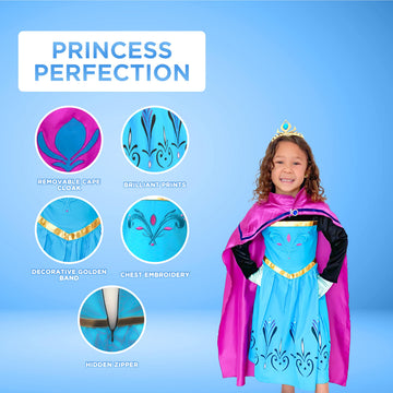 Cokos Box Girls Coronation Dress Costume Cape Gloves Tiara Crown Accessories Kids Set (5 Years, Blue-Purple)