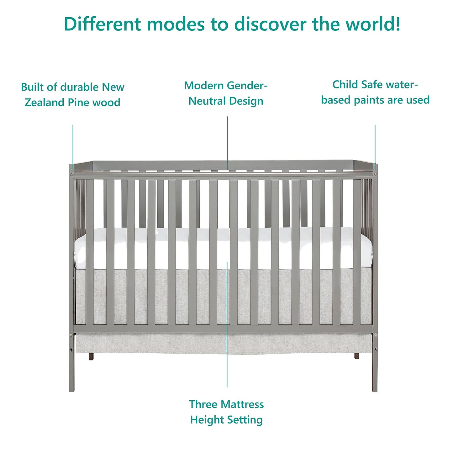Dream On Me Synergy 5-In-1 Convertible Crib In Cool Grey, JPMA & Greenguard Gold Certified, Constructed out of solid reclaimed N