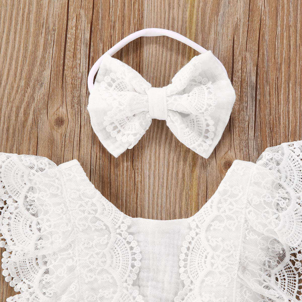 Infant Baby Girl Lace Rompers V-Back Bowknot Bodysuit Cute Newborn Ruffle Clothes White (White, 6-12 Months)