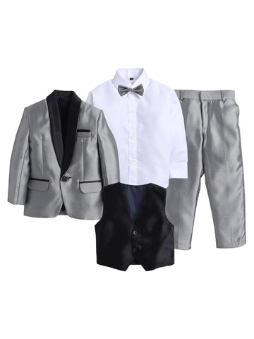Jeetethnics Boys Grey Coat Suit Set With Waistcoat Shirt And Trousers (9041Dh)