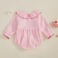Mlpeerw My First Valentines Day Baby Girl Outfit Newborn Heart Smocked Bubble Romper Bodysuit Cute Valentines Day Clothes (Valen