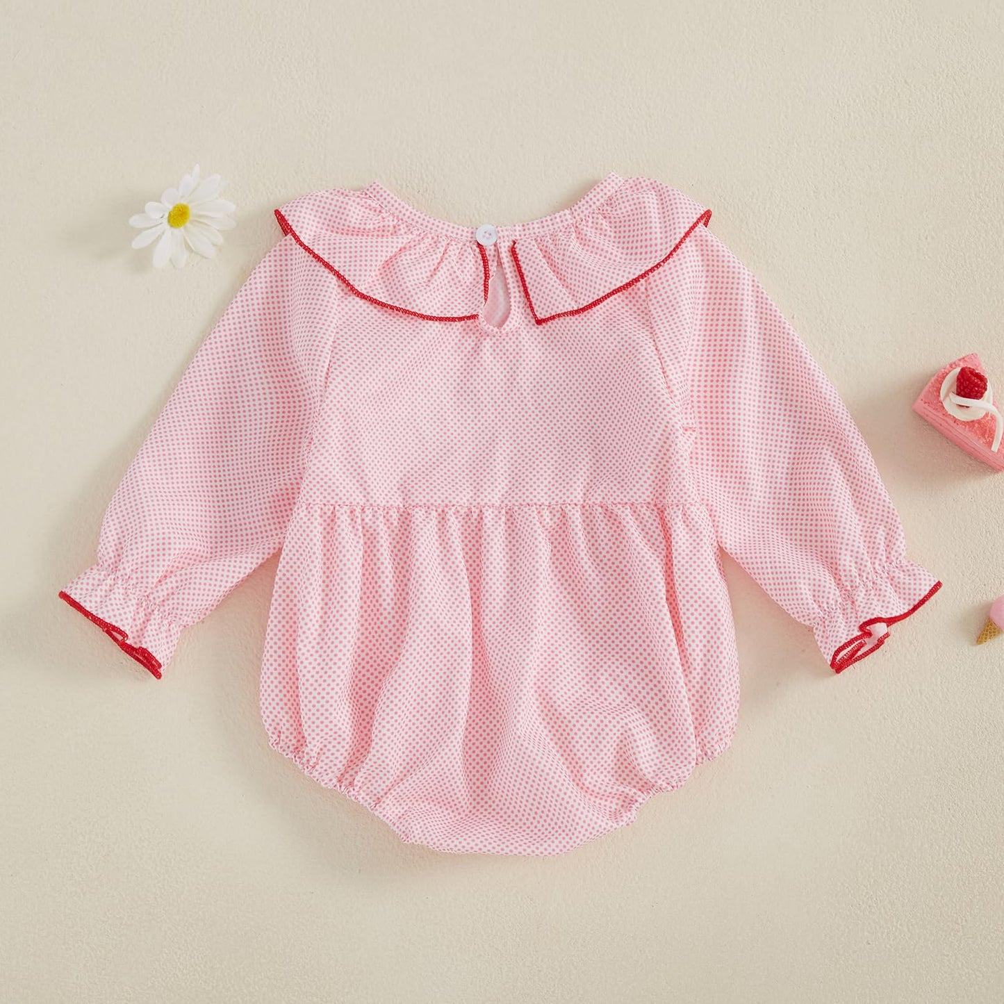 Mlpeerw My First Valentines Day Baby Girl Outfit Newborn Heart Smocked Bubble Romper Bodysuit Cute Valentines Day Clothes (Valen