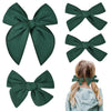Deeka 4 Pcs Dark Green Cotton Linen Hair Bows 3 Styles 5' & 4' Handmade Hair Bow Set For Toddler Girls Alligator Hair Clips Kn