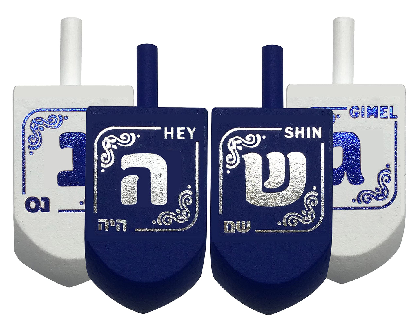 Hanukkah Dreidels - Blue And White Wooden Dreidel - 30 Pack Medium - Dreidels In Bulk - Hand Painted - Game Instructions Include
