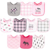 Hudson Baby Unisex Baby Cotton Bibs, Pink Plaid Moose, One Size