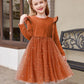 Arshiner Fall Dresses For Girls Velvet Tulle Tutu Fall Long Sleeve Outfit Brown Sequin Size 7
