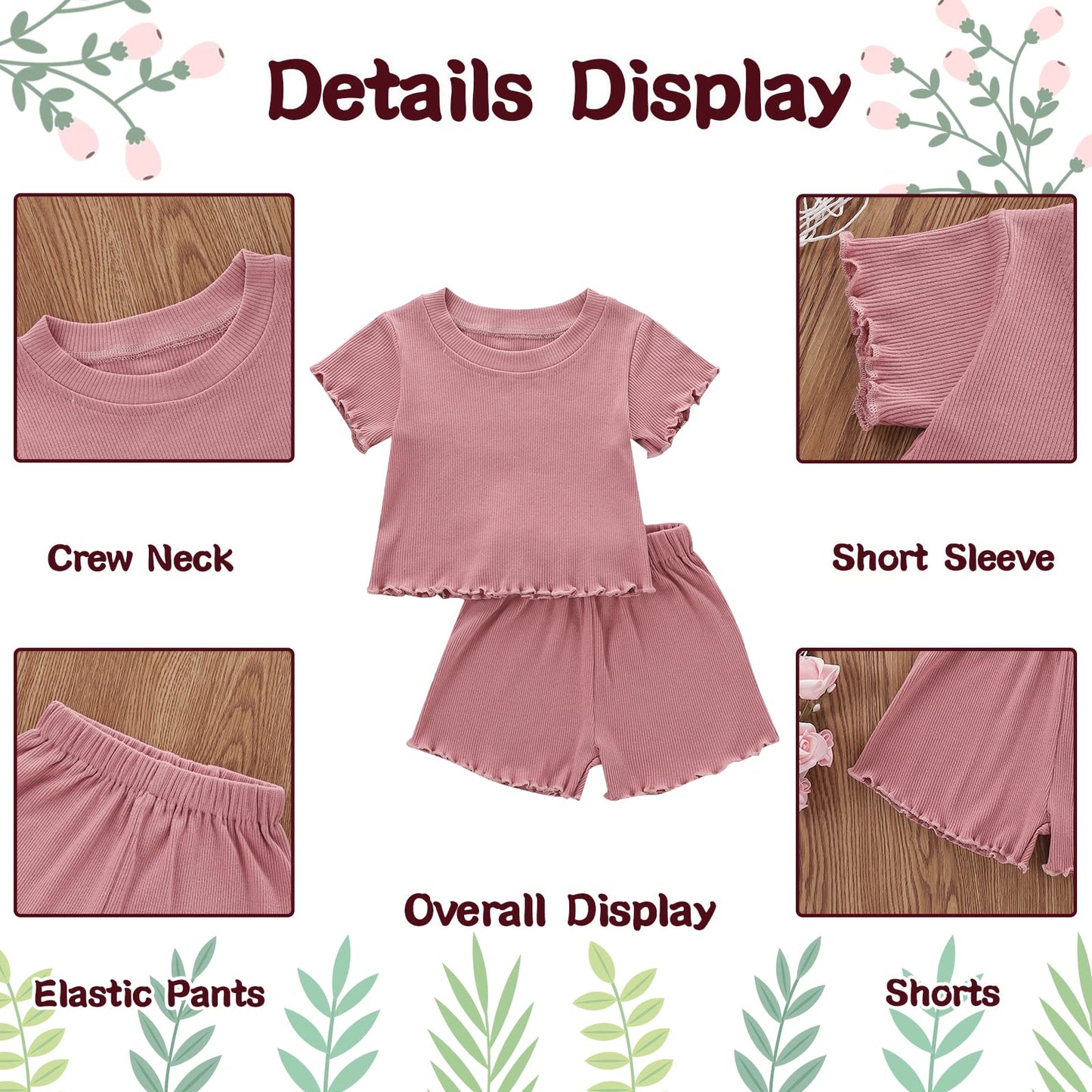 Dimoybabe 6-9 Months Baby Girl Clothes Toddler Girl Summer Outfits Clothes Set Ruffle Ribbed Short Sleeves T-Shirt Tops Shorts C
