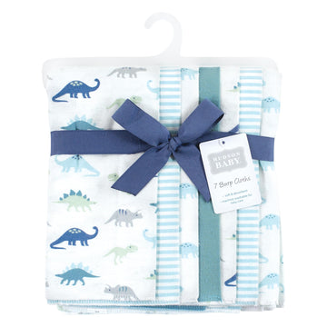 Hudson Baby Unisex Baby Flannel Burp Cloth 7Pk, Soft Teal Dino, One Size