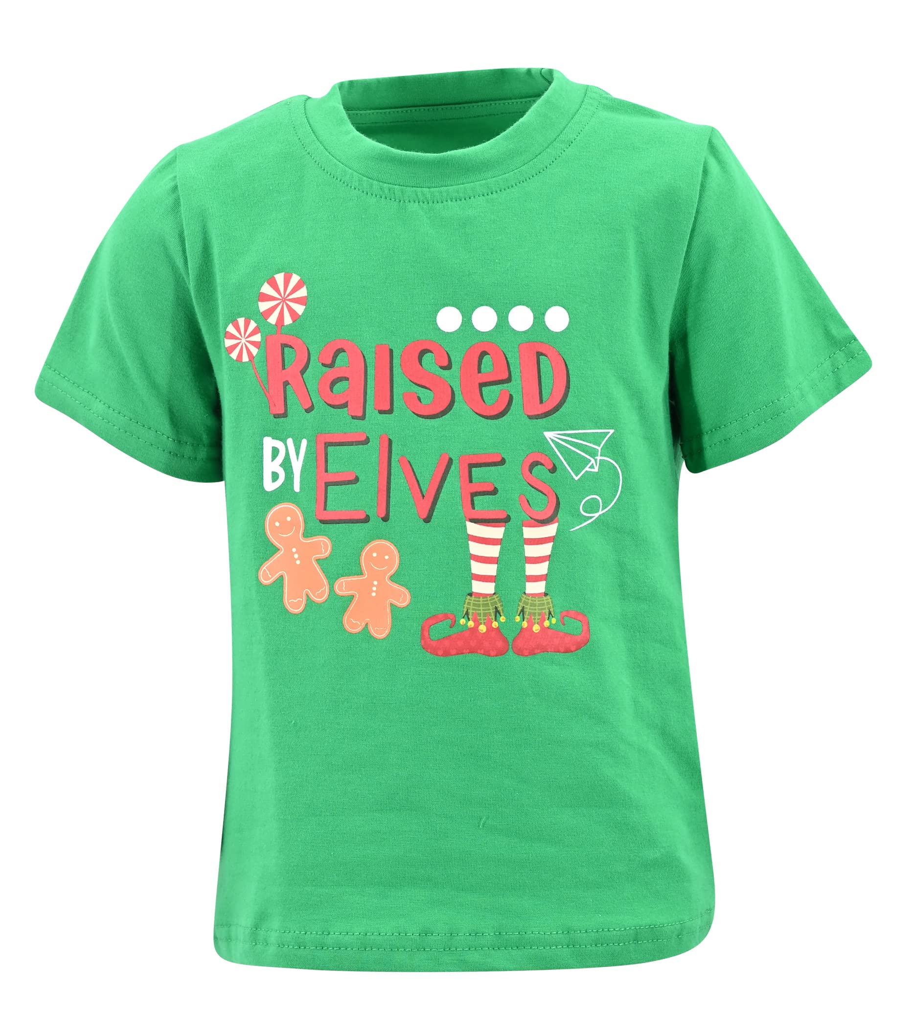 Unique Baby Boys Raised By Elves Short Sleeve Kids Christmas Shirt Clothes (5Y, Green)