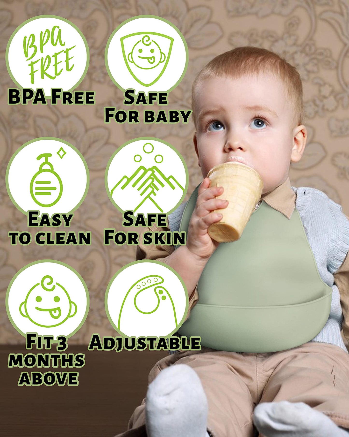 Df Dualferv 4 Pcs Silicone Bibs, Baby Bibs, Bibs For Baby Girls And Baby Boys, Waterproof Of Baby Bib, Adjustable Toddler Bibs