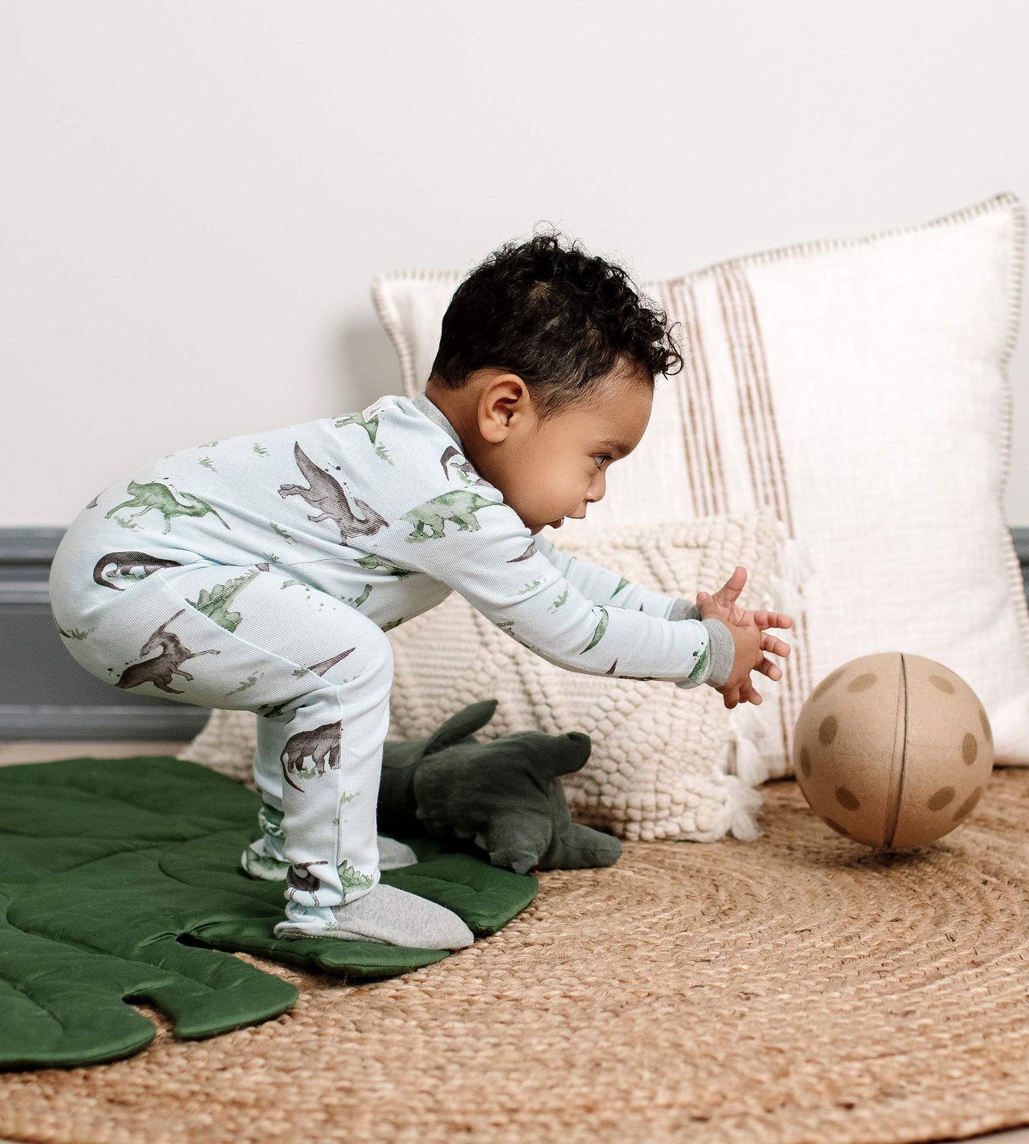 Burt'S Bees Baby Baby Boys Pajamas, Zipfront Nonslip Footed Pjs, Organic Cotton Baby And Toddler Sleepers, Happy Herbivores, 18