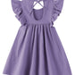 Lyxiof Toddler Baby Girl Cotton Linen Dress Ruffle Sleeve Halter Sleeveless Kids Casual Dresses Dark Purple 130Cm