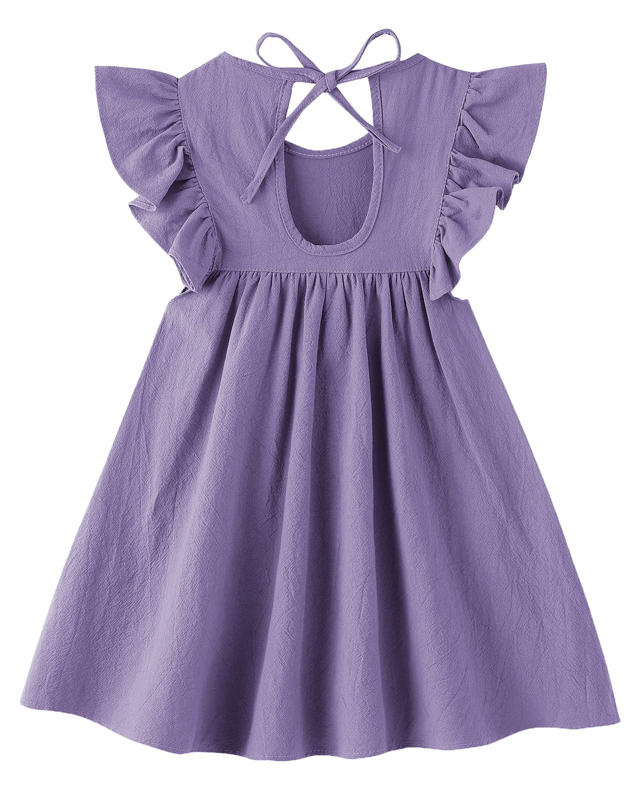 Lyxiof Toddler Baby Girl Cotton Linen Dress Ruffle Sleeve Halter Sleeveless Kids Casual Dresses Dark Purple 80Cm