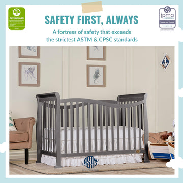Dream On Me Violet 7-In-1 Convertible Life Style Crib In Steel Grey, Greenguard Gold Certified, 4 Mattress Height Settings, Made
