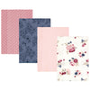 Hudson Baby Unisex Baby Cotton Flannel Burp Cloths, Dusty Rose Floral 4-Pack, One Size