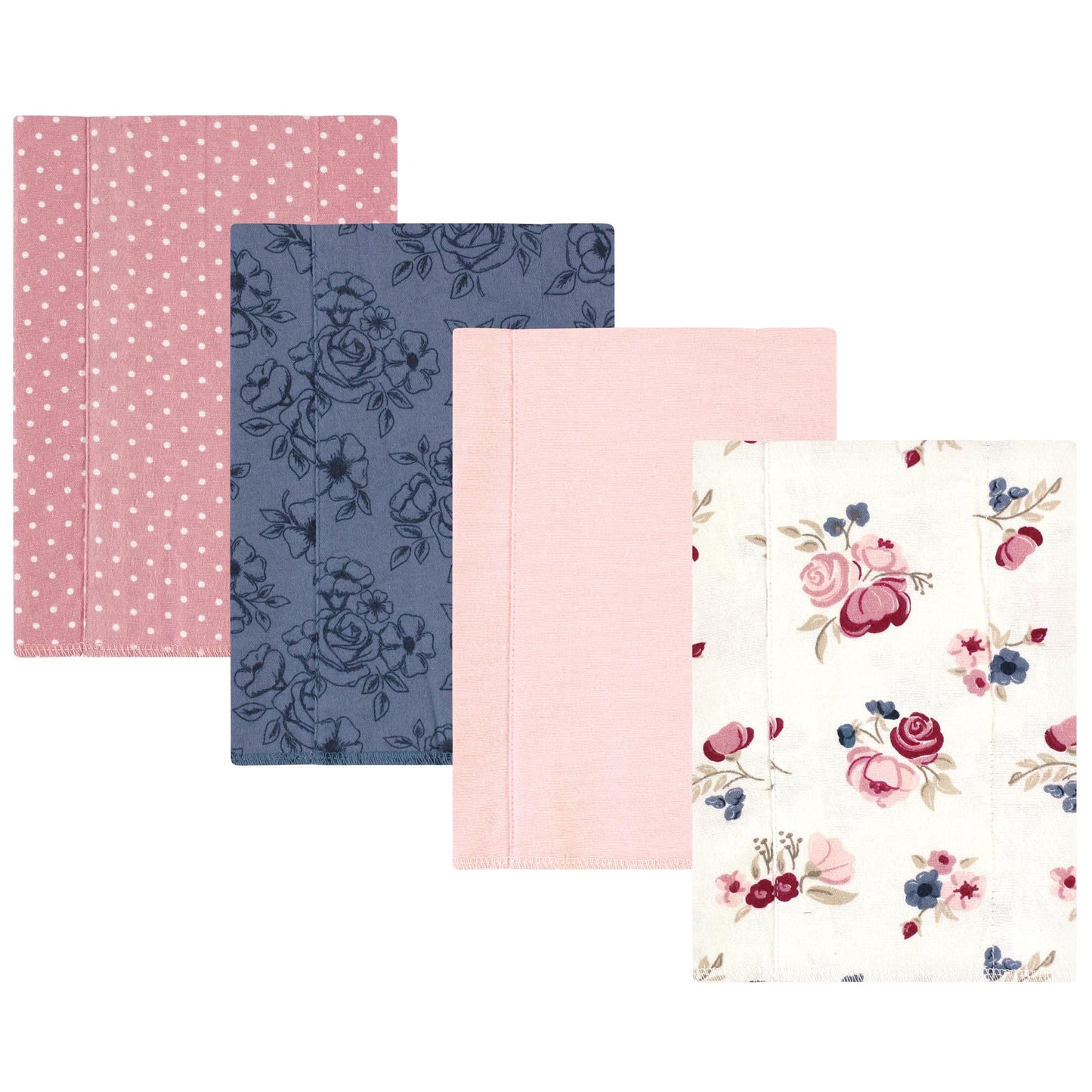 Hudson Baby Unisex Baby Cotton Flannel Burp Cloths, Dusty Rose Floral 4-Pack, One Size