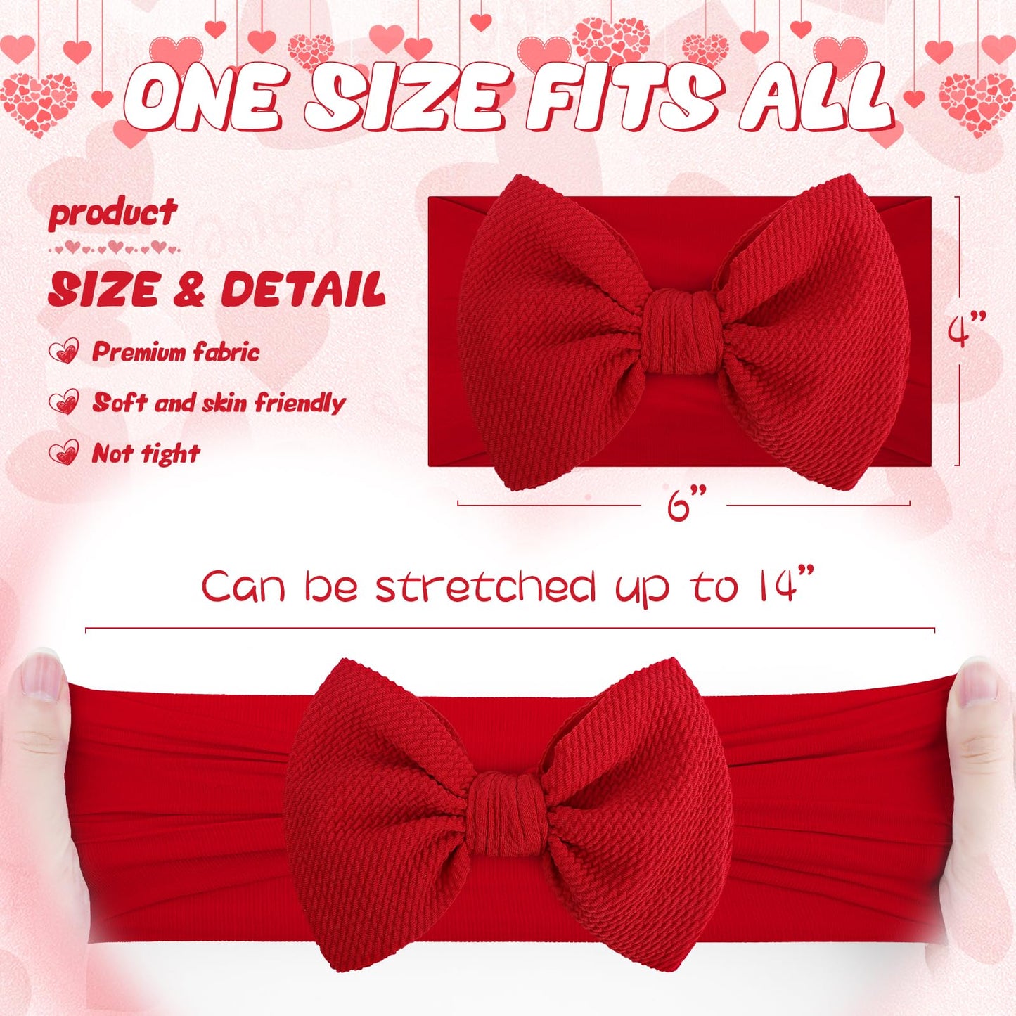 Valentines Baby Bow Headbands For Girls Waffle Tied Bow Hairbands Handmade Cute Red Love Heart Head Wraps Hair Accessories For I