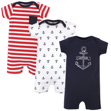 Hudson Baby Unisex Cotton Rompers, Captain, 6-9 Months