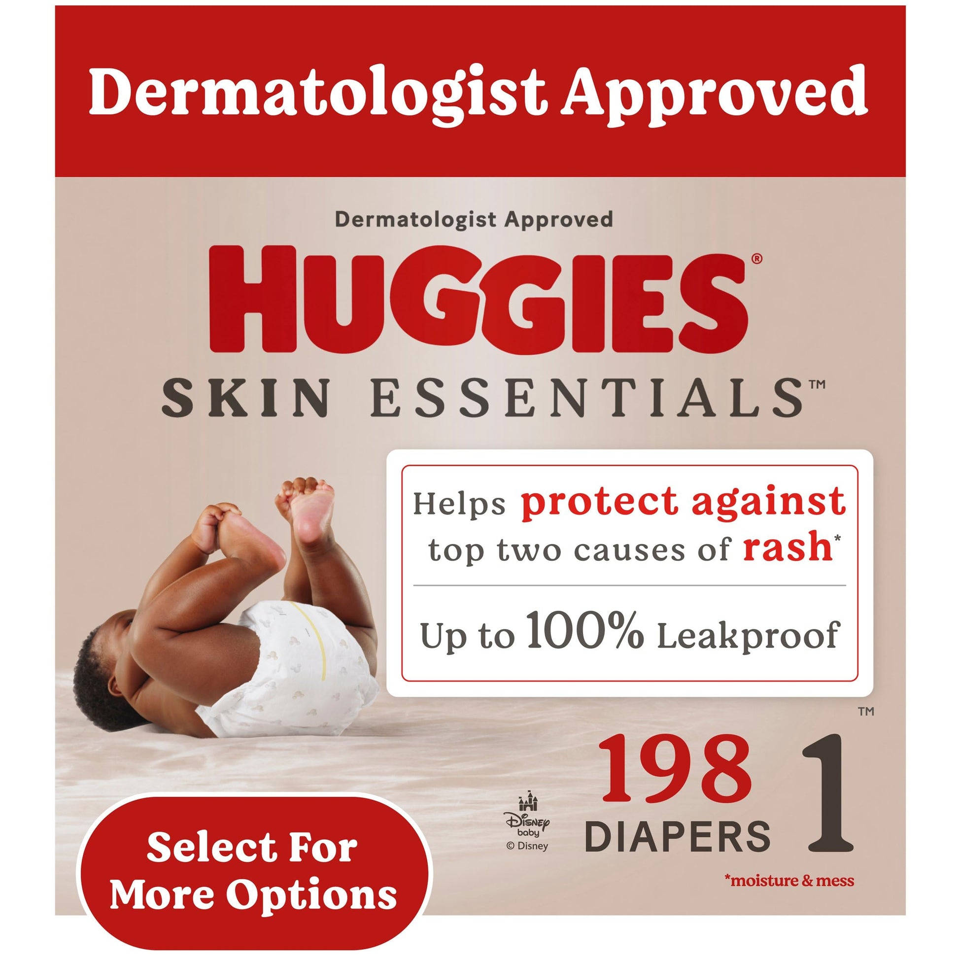 Huggies Size 1 Diapers, Skin Essentials Baby Diapers, Size 1 (8-14 Lbs), 198 Count (3 Packs Of 66)