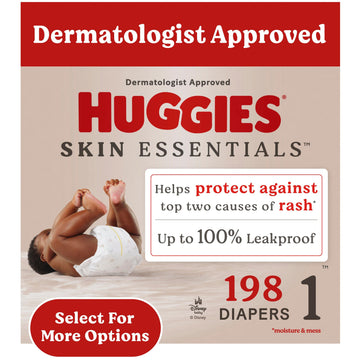 Huggies Size 1 Diapers, Skin Essentials Baby Diapers, Size 1 (8-14 Lbs), 198 Count (3 Packs Of 66)