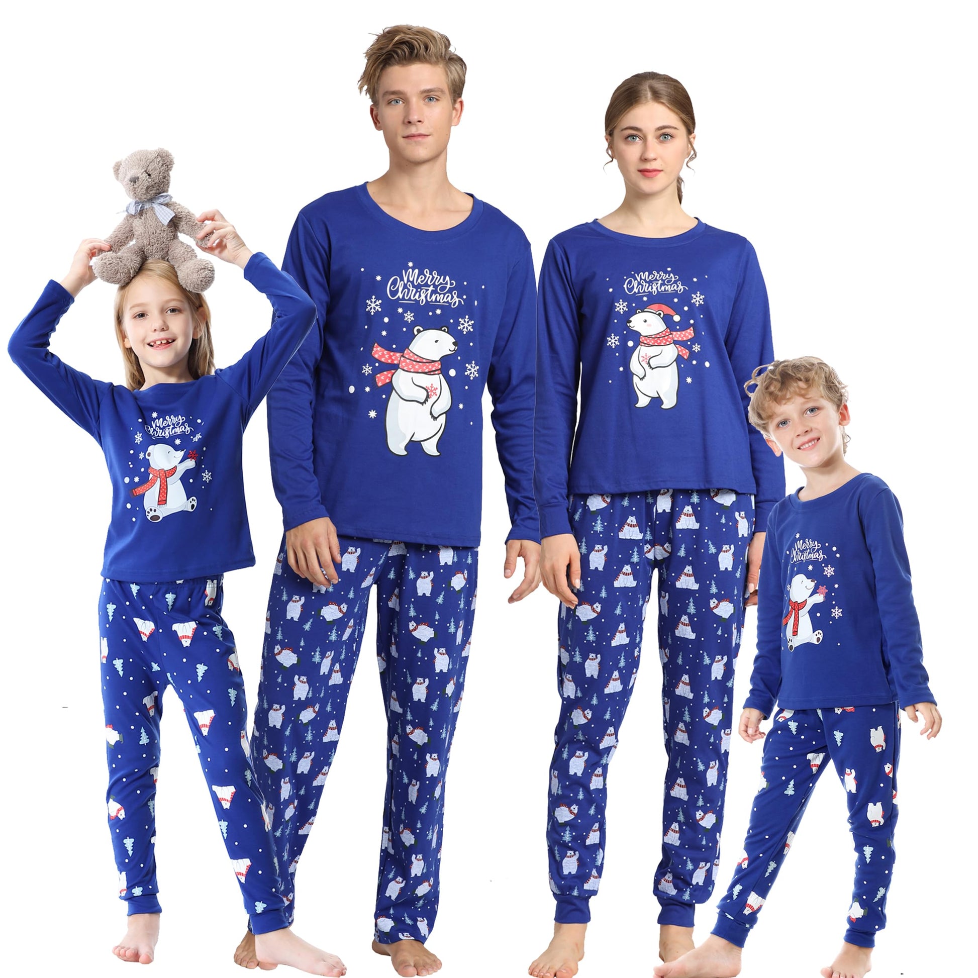 Vopmocld Christmas Family Matching Pajama Red Holiday Pjs Sets Cotton Sleepwear, Kidsblue, 12 Years