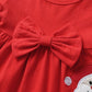 3Pcs Baby Girl Clothes Ruffle Bow Tie Christmas Shirt Tops Striped Pants Headband Outfit Sets (Red, 9-12 Months)