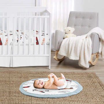Sweet Jojo Designs Vintage Airplane Boy Baby Playmat Tummy Time Infant Play Mat - Grey Yellow Orange Red White And Blue Airplane