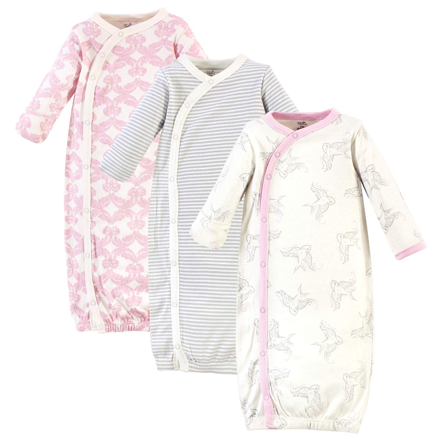 Touched By Nature Unisex Baby Organic Cotton Kimono Nightgown, Bird, 0-6 Months Us