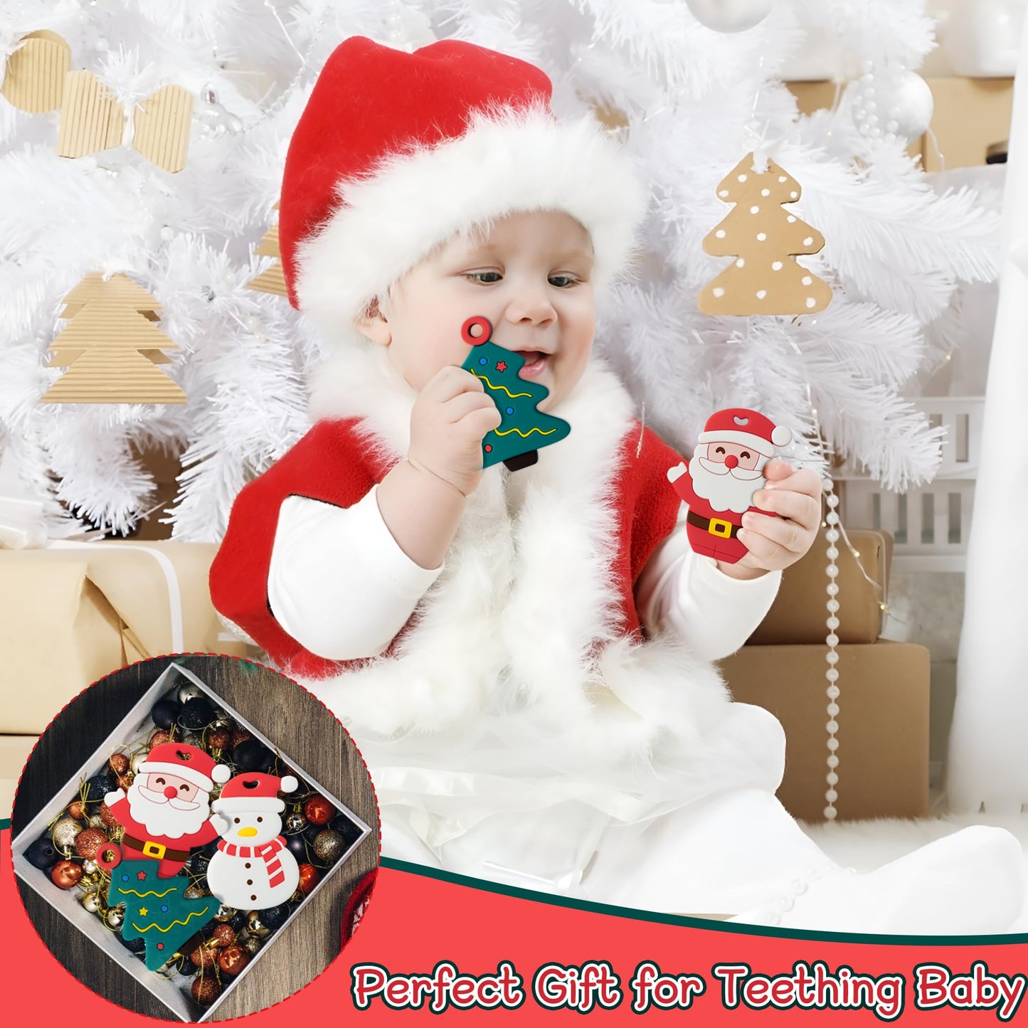 3Pcs Christmas Silicone Teething Toys for Babies - First Christmas Soothe Chew Teether for Infants, Soft Snowman Design for Todd
