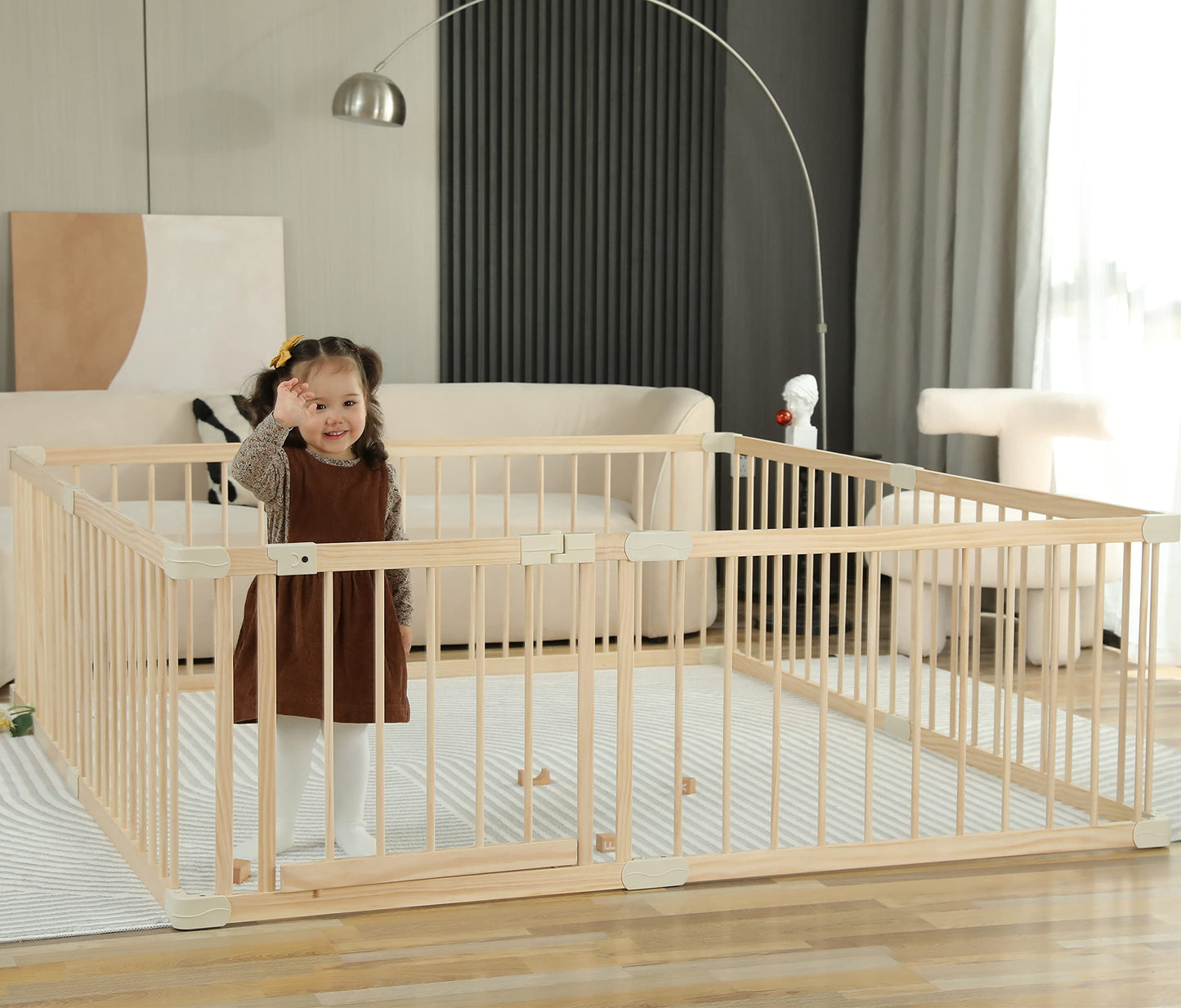 Conababy Baby Playpen Play Fence Gate Play Pen Wood Large,Playpens for Babies and Toddlers Kids Indoor,Baby Play Yards Gym Area,