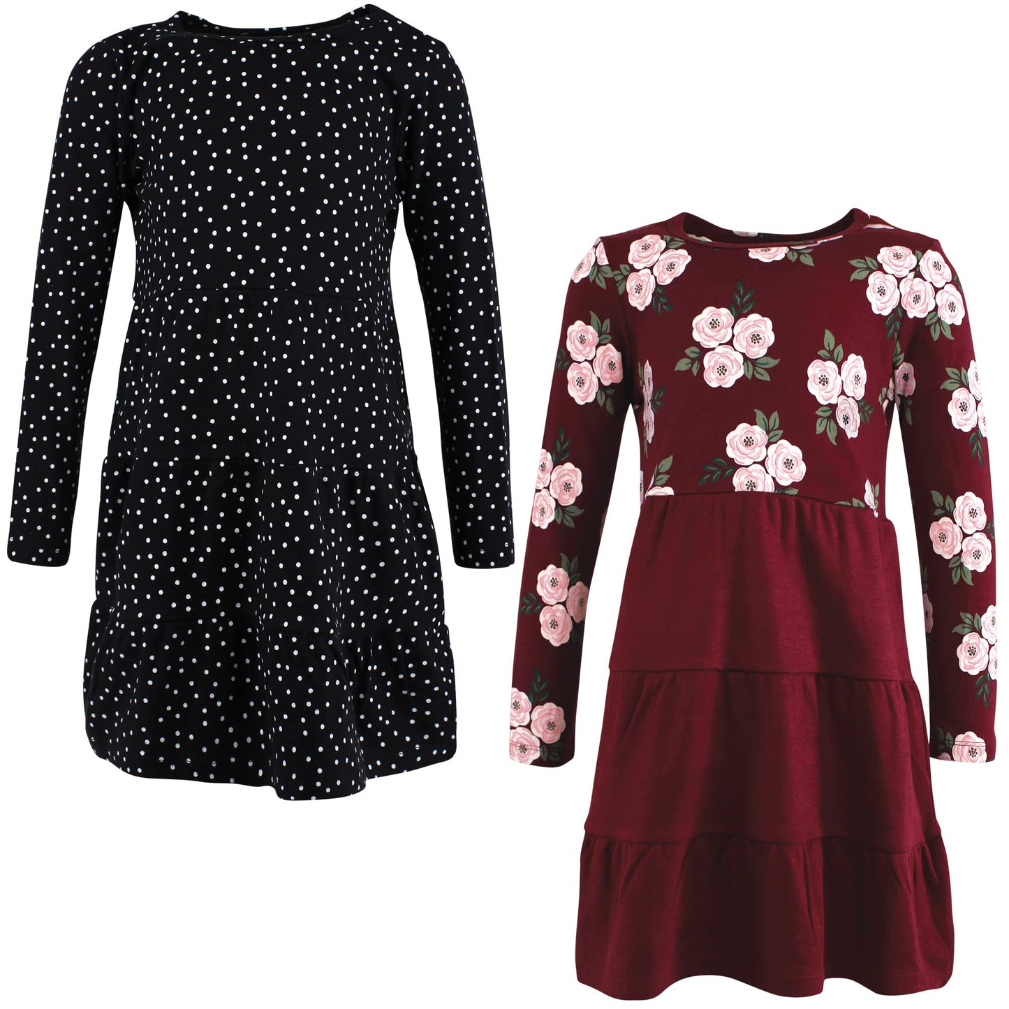 Hudson Baby Infant And Toddler Girl Cotton Dresses, Burgundy Floral, 9-12 Months