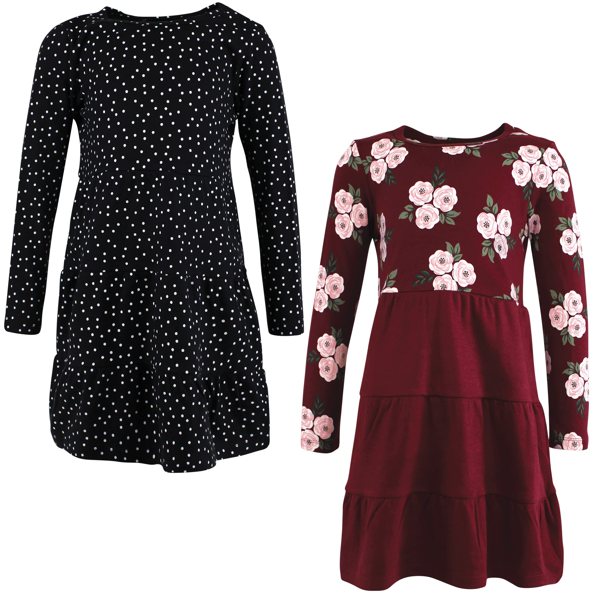 Hudson Baby Infant And Toddler Girl Cotton Dresses, Burgundy Floral, 6 – Cutebab WBBAPB0C67BXLWL