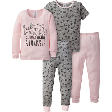 Gerberbaby Girlstoddler Snug Fit 4-Piece Pajama Setpink Kitty Leopard3T