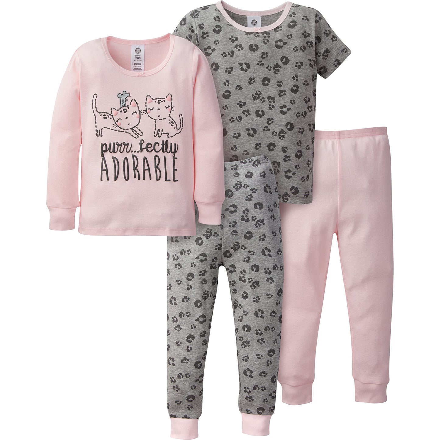 Gerberbaby Girlstoddler Snug Fit 4-Piece Pajama Setpink Kitty Leopard5T