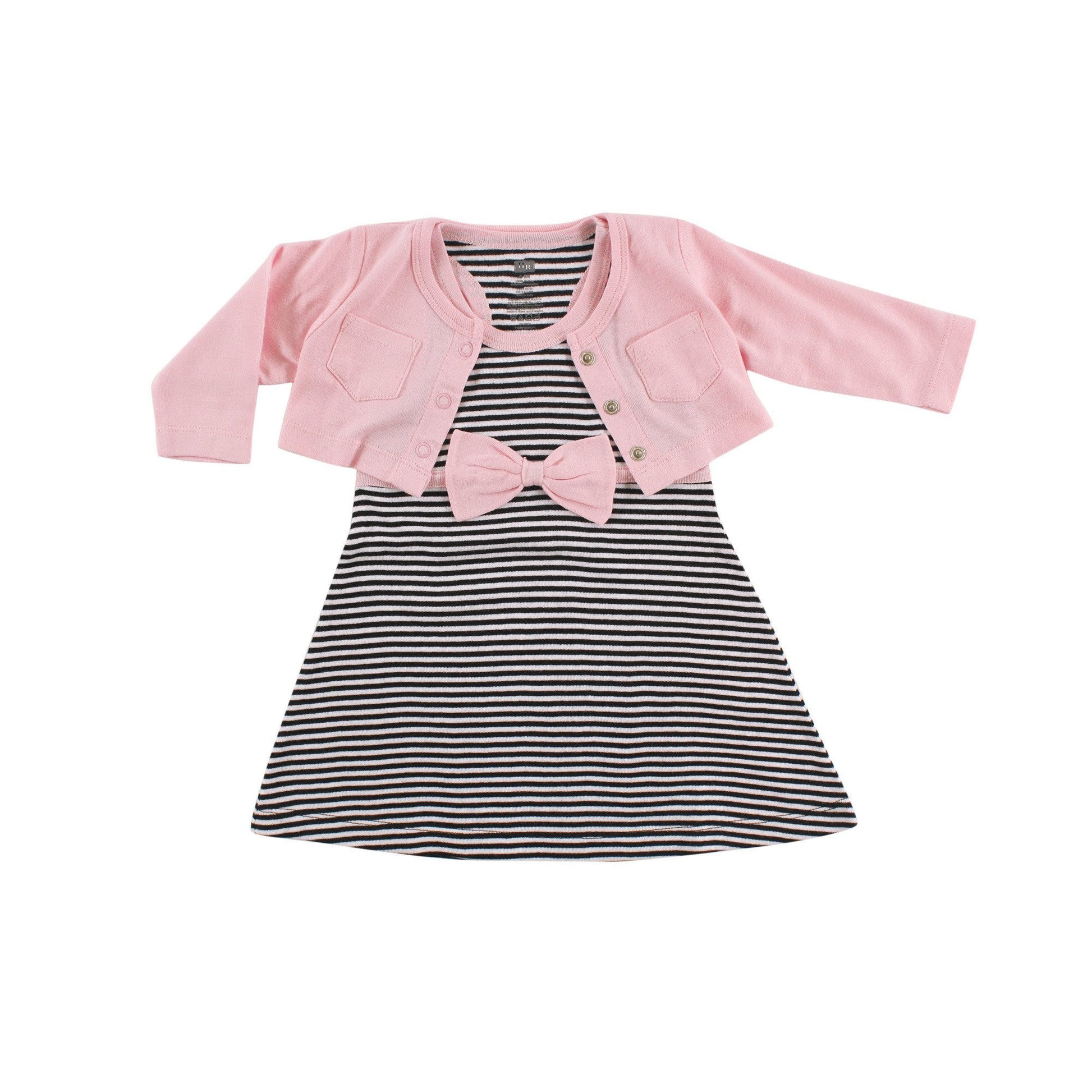 Hudson Baby Girls' Cotton Dress And Cardigan Set, Light Pink Black, 3-6 Months