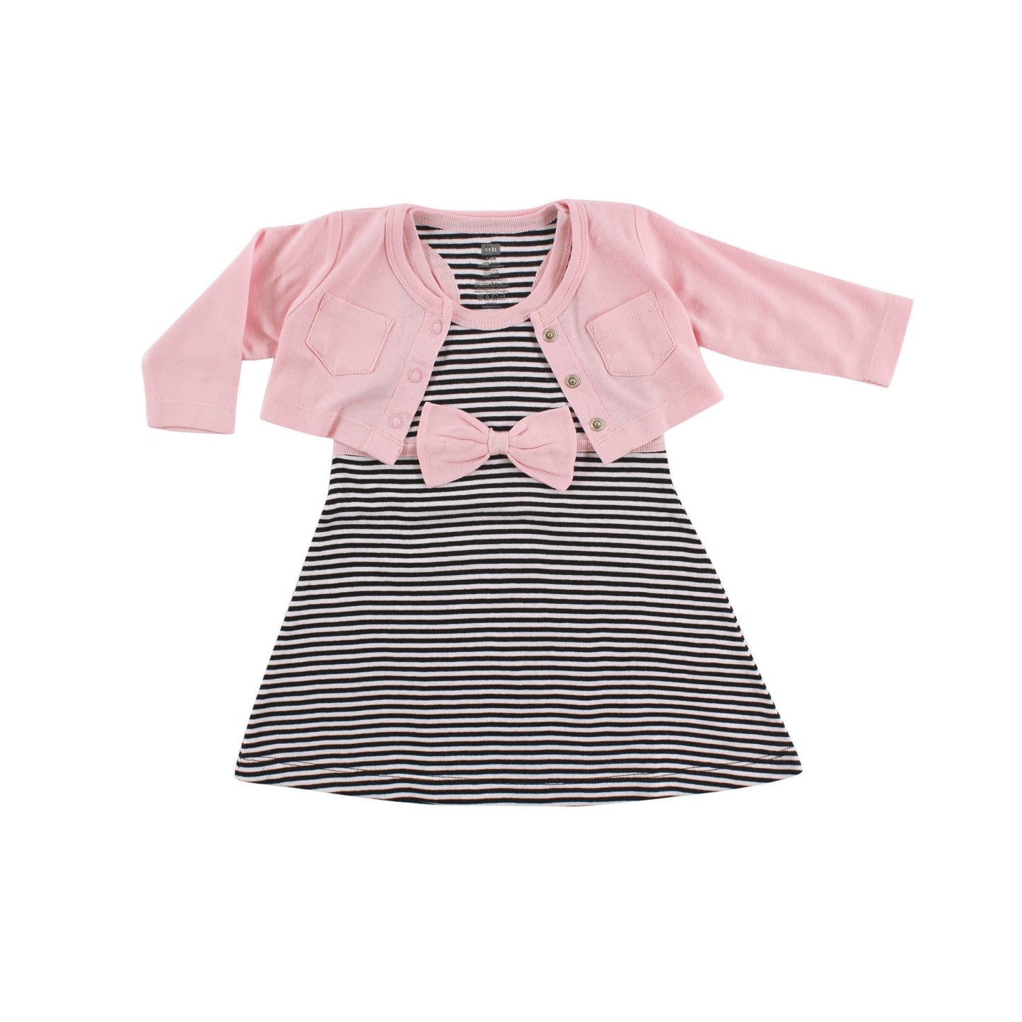 Hudson Baby Girls' Cotton Dress And Cardigan Set, Light Pink Black, 9-12 Months