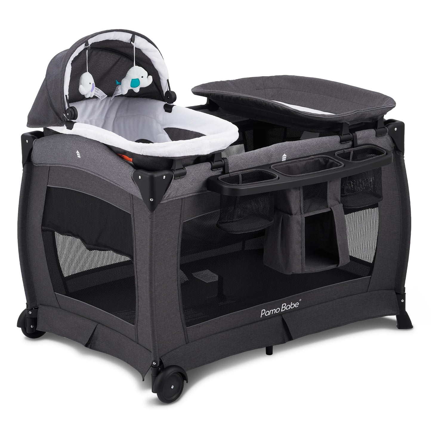 Pamo Babe Deluxe Nursery Center, Foldable Playard For Baby & Toddler, Bassinet, Mattress, Changing Table For Newborn(Black)