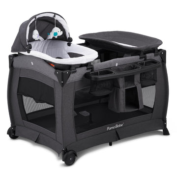 Pamo Babe Deluxe Nursery Center, Foldable Playard For Baby & Toddler, Bassinet, Mattress, Changing Table For Newborn(Black)