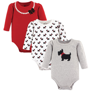 Hudson Baby Unisex Baby Cotton Long-Sleeve Bodysuits, Scottie Dog, 0-3 Months
