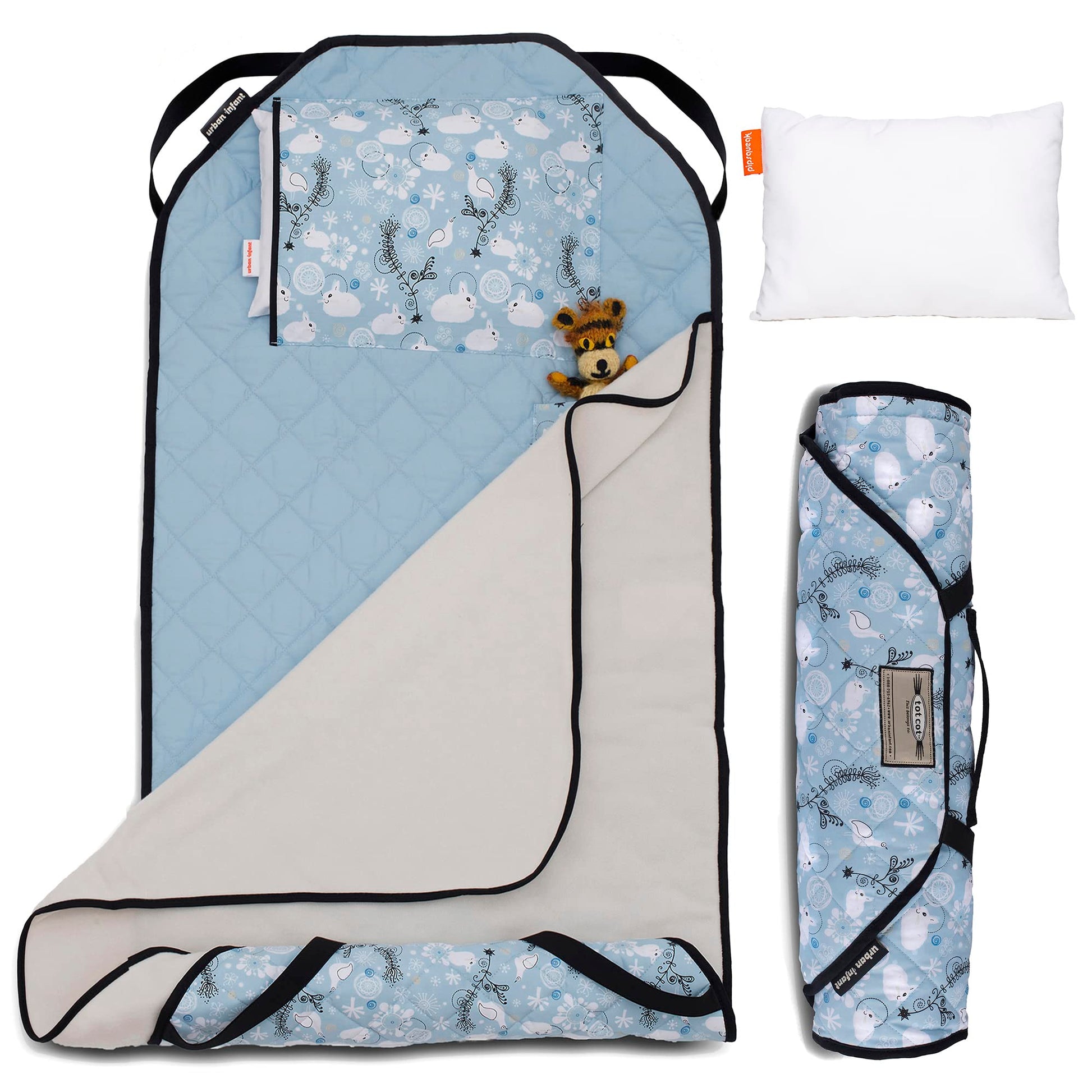Urban Infant Tot Cot Kids Nap Mat - Toddler Preschool Daycare All-In-One Bedding - Washable Blanket And Pillow - Boys And Girls
